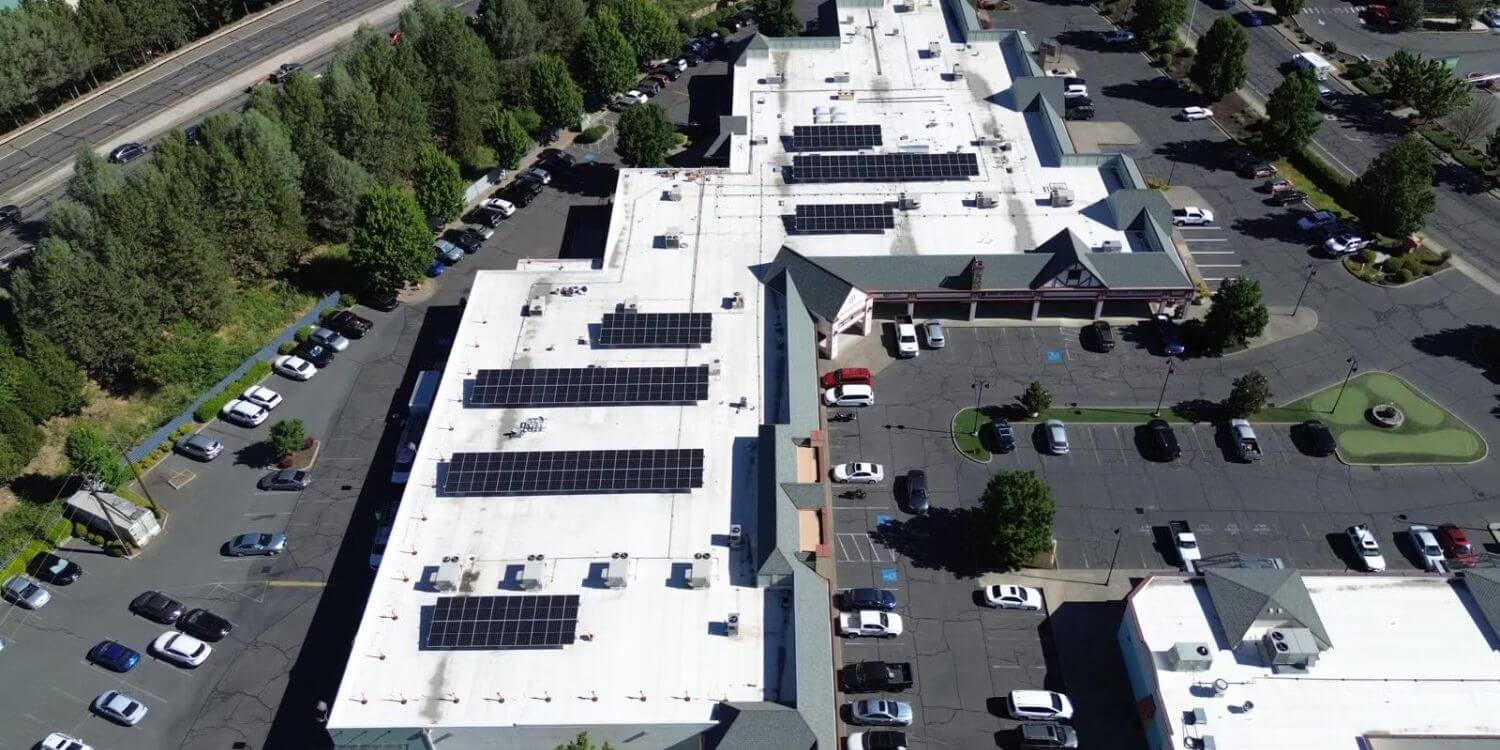 Parkway Plaza OR Solar Panel Roof Installation Aerial View Parkway Plaza OR Solar Panel Roof Installation Aerial View